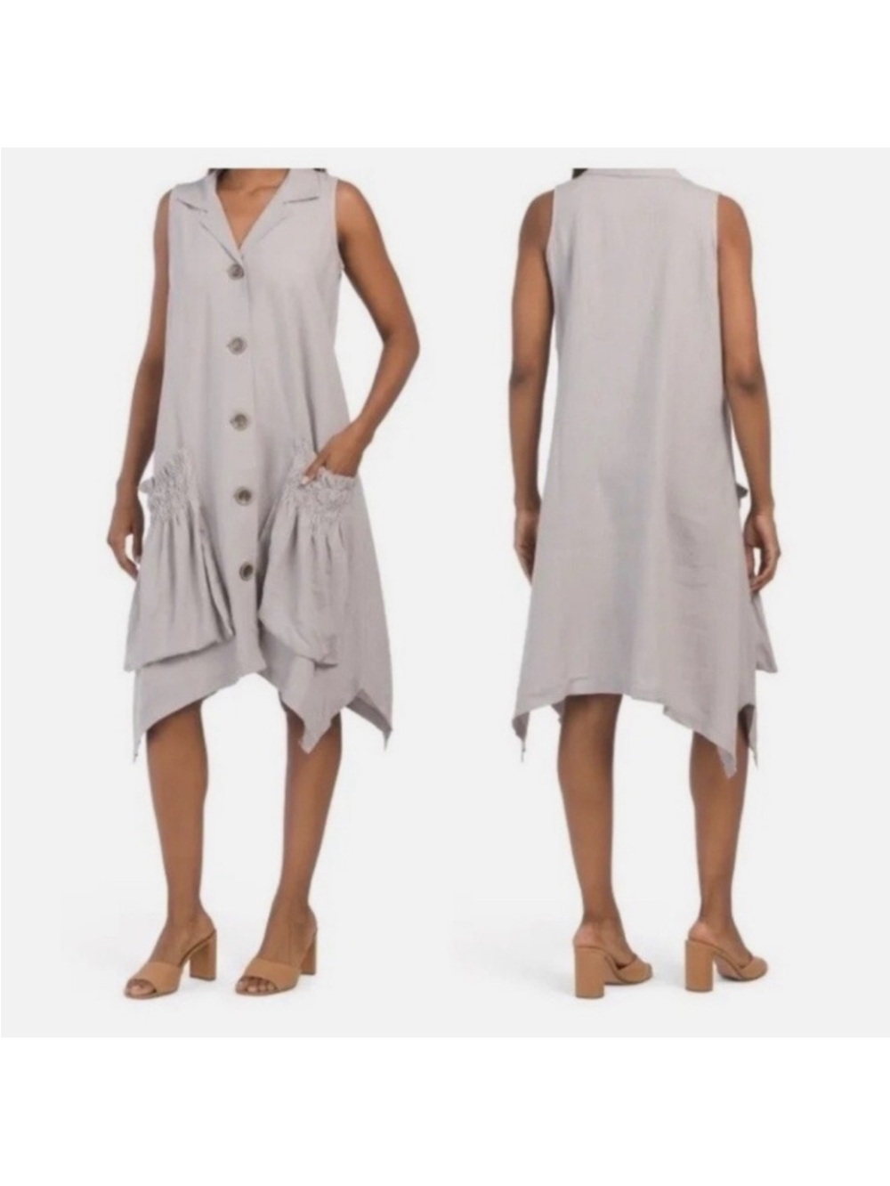 Sleeveless Button-Front Tunic Vest in Dusty Blue FORCYNTHIA dress